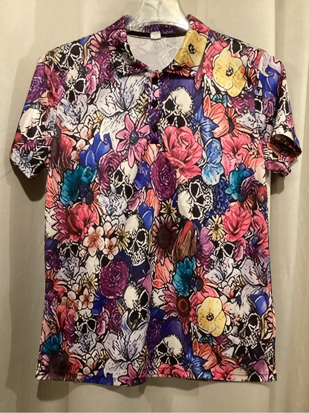 Vibrant Multicolor Floral & Skull Print  Shirt